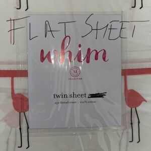 TWIN FLAT SHEET ONLY- Whim White with Pink Flamingos 250 TC 100% Cotton